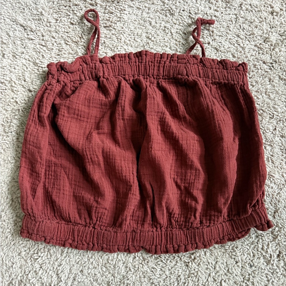 Anthropologie Brick Red Smocked Top